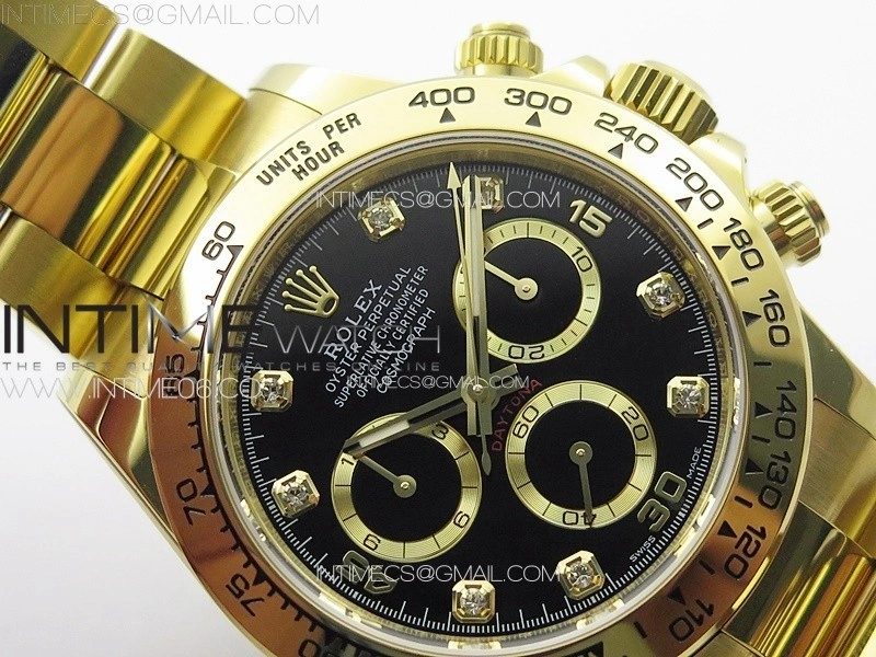 Daytona 116508 YG BTF 1:1 Best Edition 904L SS Case and Bracelet Black Diamonds Dial SA4130