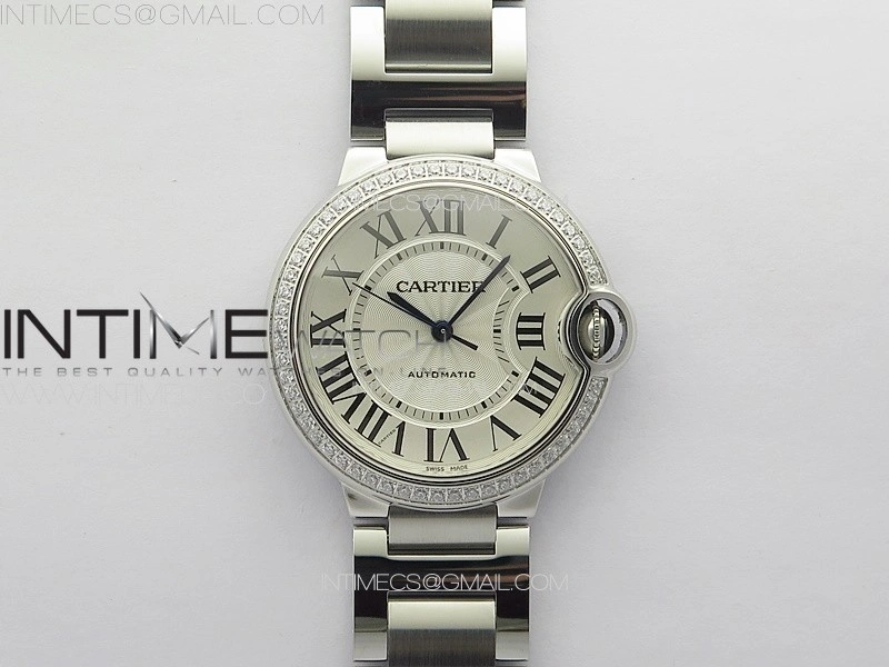 Ballon Bleu 36mm Diamons Bezel SS 3KF 1:1 Best Edition White Textured Dial on SS Bracelet A076