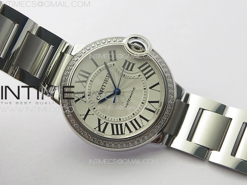 Ballon Bleu 36mm Diamons Bezel SS 3KF 1:1 Best Edition White Textured Dial on SS Bracelet A076