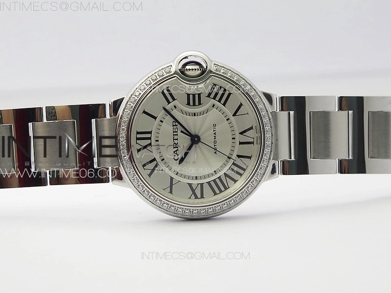 Ballon Bleu 36mm Diamons Bezel SS 3KF 1:1 Best Edition White Textured Dial on SS Bracelet A076
