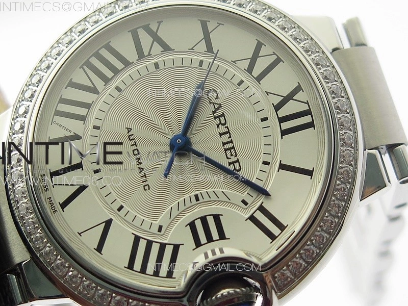 Ballon Bleu 36mm Diamons Bezel SS 3KF 1:1 Best Edition White Textured Dial on SS Bracelet A076