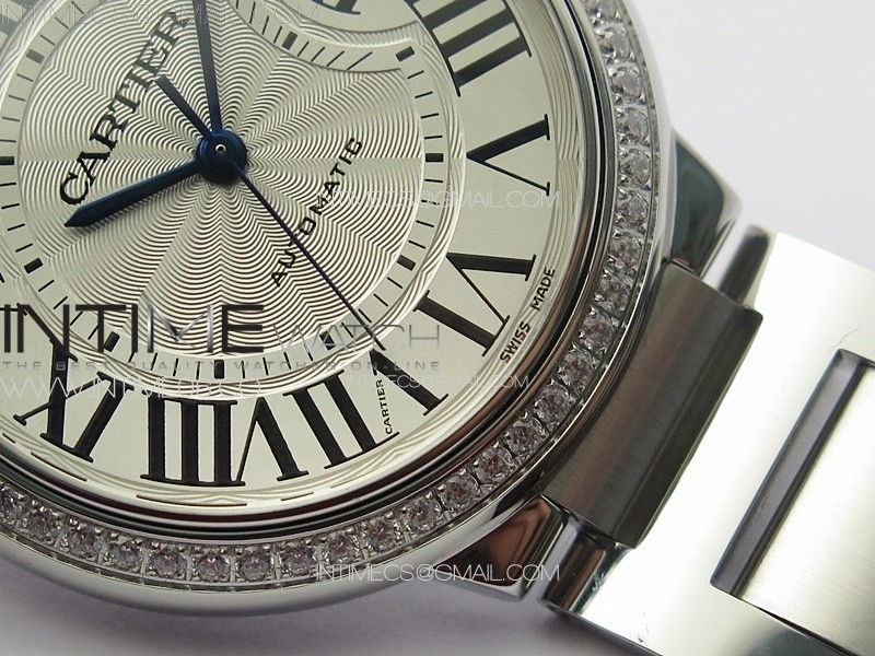 Ballon Bleu 36mm Diamons Bezel SS 3KF 1:1 Best Edition White Textured Dial on SS Bracelet A076
