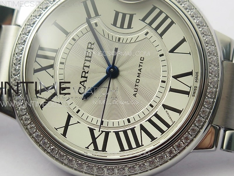 Ballon Bleu 36mm Diamons Bezel SS 3KF 1:1 Best Edition White Textured Dial on SS Bracelet A076