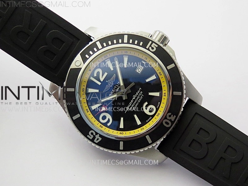 SuperOcean Automatic 46mm TF 1:1 Best Edition Black Dial Yellow Inner Bezel on Black Rubber Strap A2824