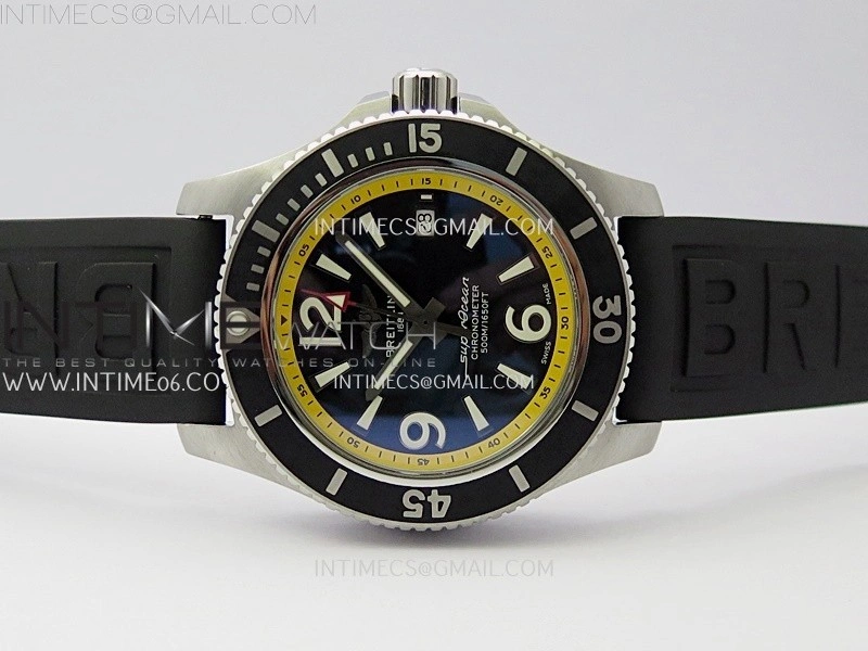 SuperOcean Automatic 46mm TF 1:1 Best Edition Black Dial Yellow Inner Bezel on Black Rubber Strap A2824