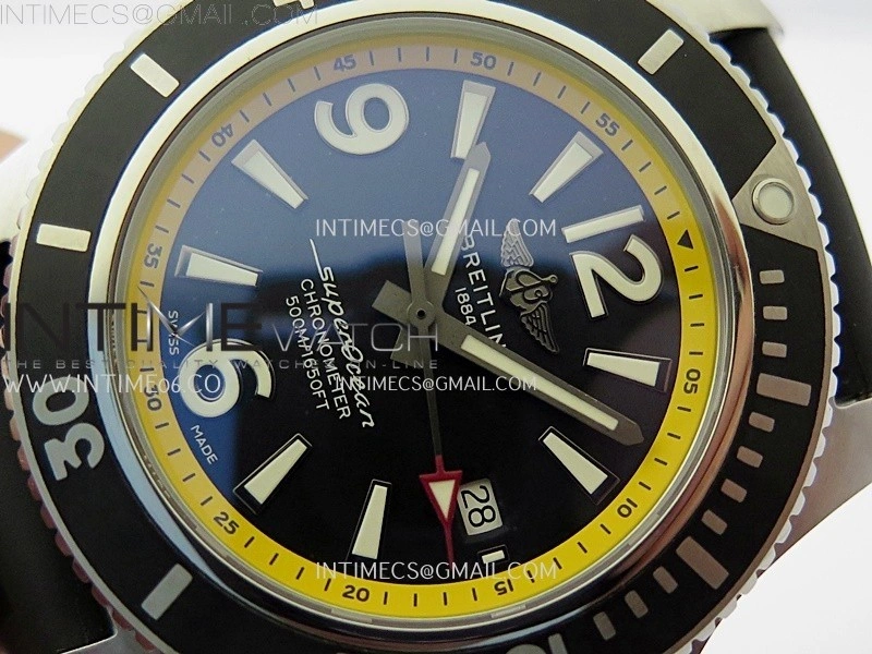 SuperOcean Automatic 46mm TF 1:1 Best Edition Black Dial Yellow Inner Bezel on Black Rubber Strap A2824