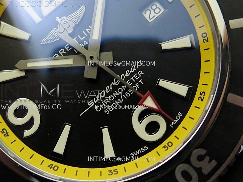 SuperOcean Automatic 46mm TF 1:1 Best Edition Black Dial Yellow Inner Bezel on Black Rubber Strap A2824