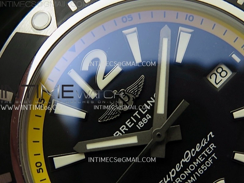 SuperOcean Automatic 46mm TF 1:1 Best Edition Black Dial Yellow Inner Bezel on Black Rubber Strap A2824