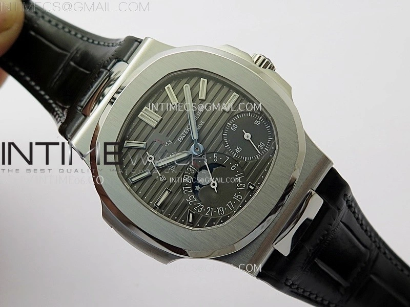 Nautilus 5712 001 SS PPF 1:1 Best Edition Gray Dial on Black Leather Strap A240 Super Clone