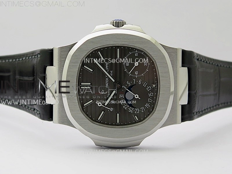 Nautilus 5712 001 SS PPF 1:1 Best Edition Gray Dial on Black Leather Strap A240 Super Clone