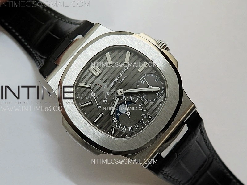 Nautilus 5712 001 SS PPF 1:1 Best Edition Gray Dial on Black Leather Strap A240 Super Clone
