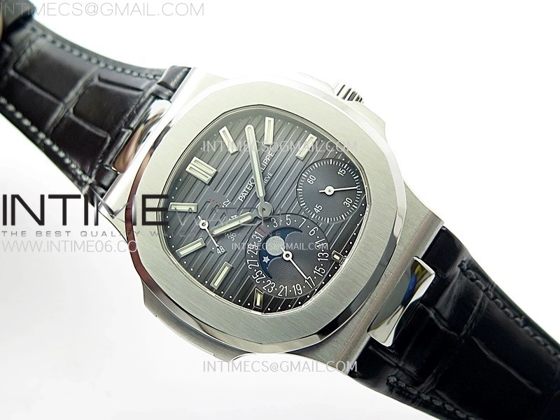 Nautilus 5712G SS PPF 1:1 Best Edition Blue Dial on Black Leather Strap A240 Super Clone V2