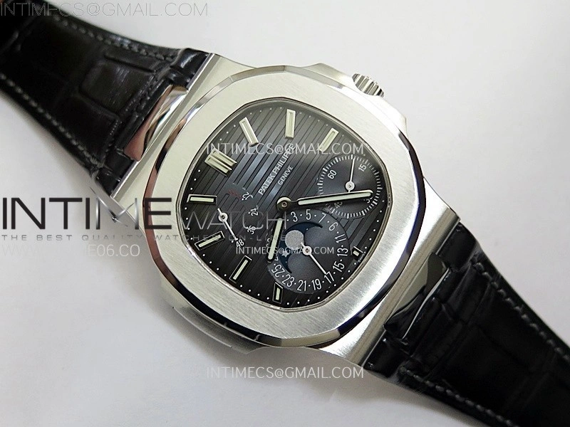 Nautilus 5712G SS PPF 1:1 Best Edition Blue Dial on Black Leather Strap A240 Super Clone V2