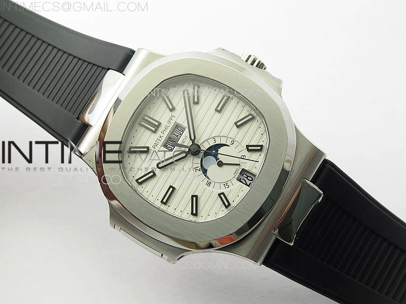 Nautilus 5726 Full Function SS PPF 1:1 Best Edition White Dial on Black Rubber Strap PPF324