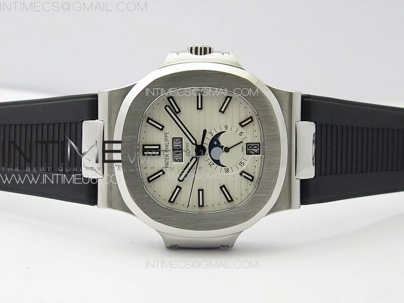 Nautilus 5726 Full Function SS PPF 1:1 Best Edition White Dial on Black Rubber Strap PPF324
