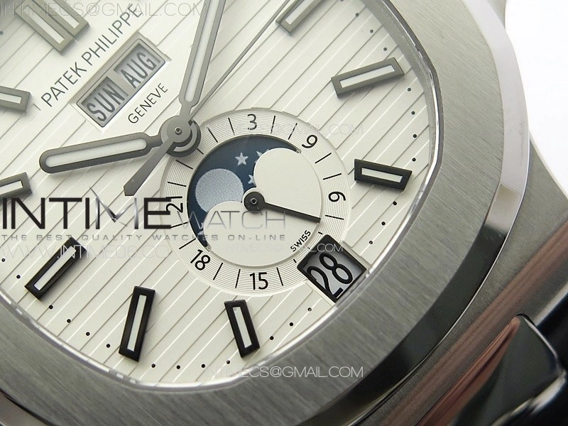 Nautilus 5726 Full Function SS PPF 1:1 Best Edition White Dial on Black Rubber Strap PPF324