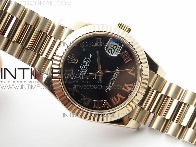 Datejust 31mm 278275 RG BP Best Edition Black Roman Markers Dial @6 Dia on RG President Bracelet
