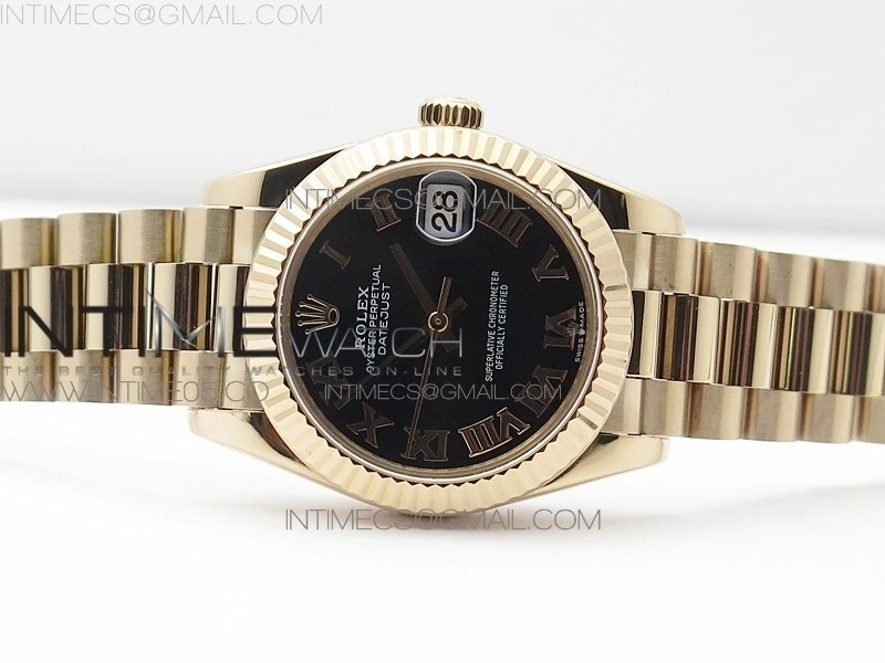 Datejust 31mm 278275 RG BP Best Edition Black Roman Markers Dial @6 Dia on RG President Bracelet