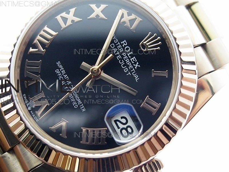 Datejust 31mm 278275 RG BP Best Edition Black Roman Markers Dial @6 Dia on RG President Bracelet