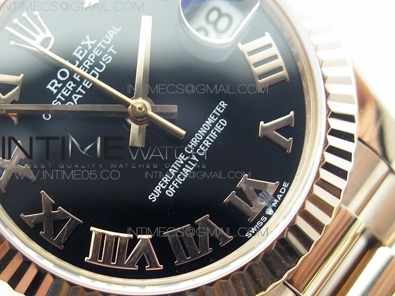 Datejust 31mm 278275 RG BP Best Edition Black Roman Markers Dial @6 Dia on RG President Bracelet