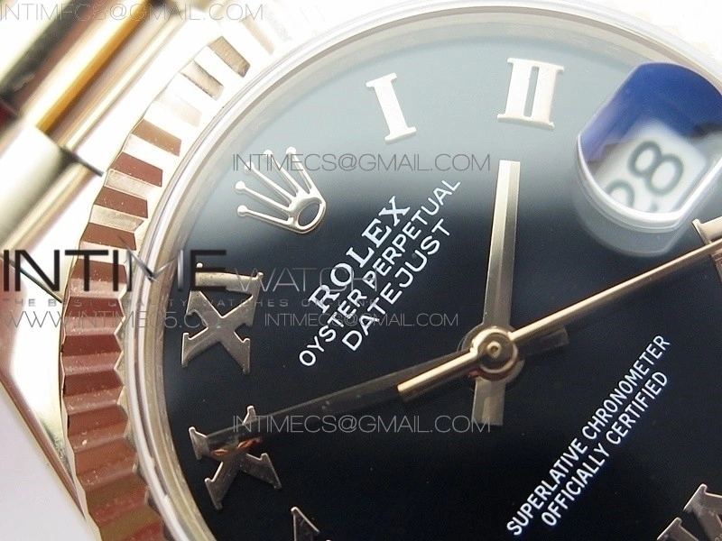 Datejust 31mm 278275 RG BP Best Edition Black Roman Markers Dial @6 Dia on RG President Bracelet