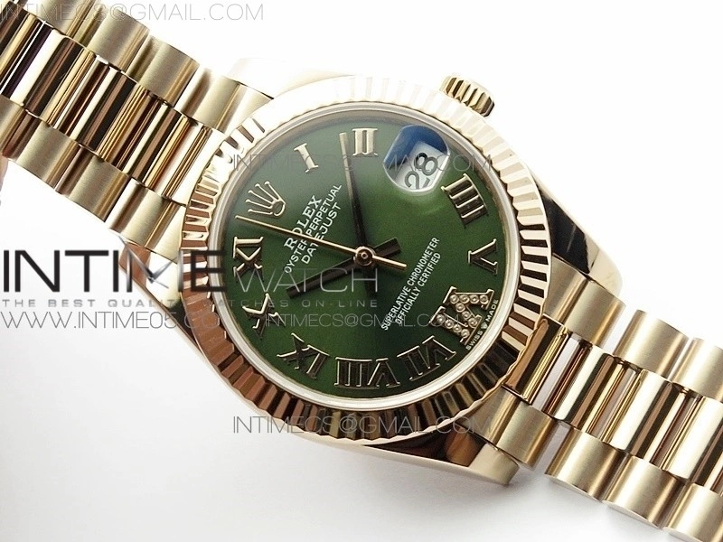 Datejust 31mm 278275 RG BP Best Edition Green Roman Markers Dial @6 Dia on RG President Bracelet