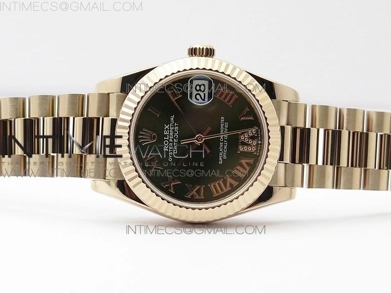 Datejust 31mm 278275 RG BP Best Edition Green Roman Markers Dial @6 Dia on RG President Bracelet