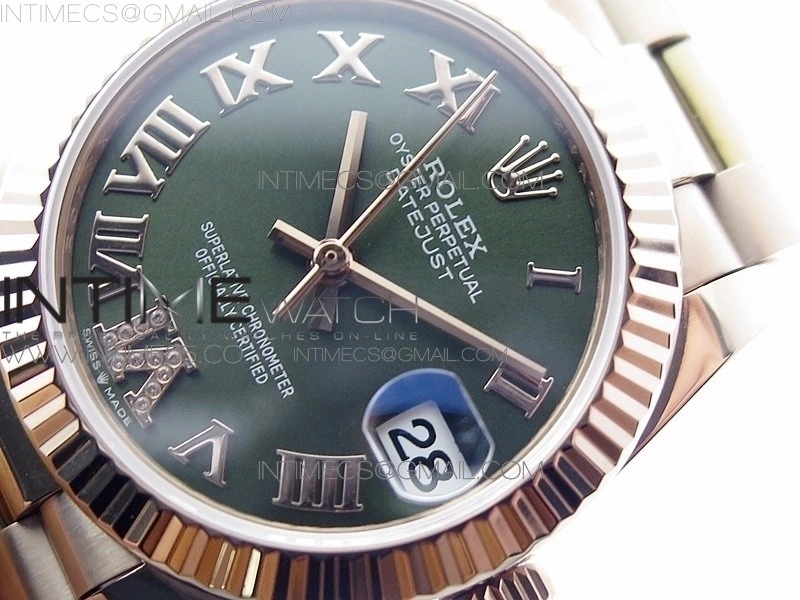 Datejust 31mm 278275 RG BP Best Edition Green Roman Markers Dial @6 Dia on RG President Bracelet