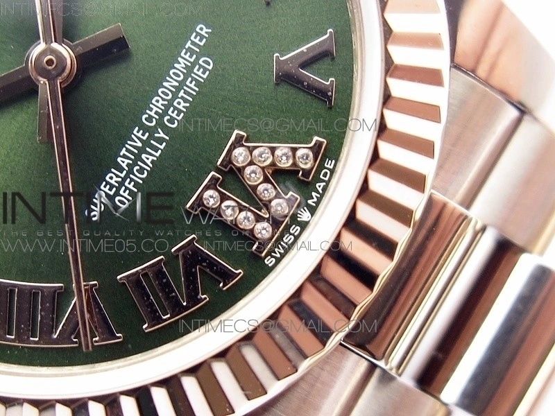 Datejust 31mm 278275 RG BP Best Edition Green Roman Markers Dial @6 Dia on RG President Bracelet