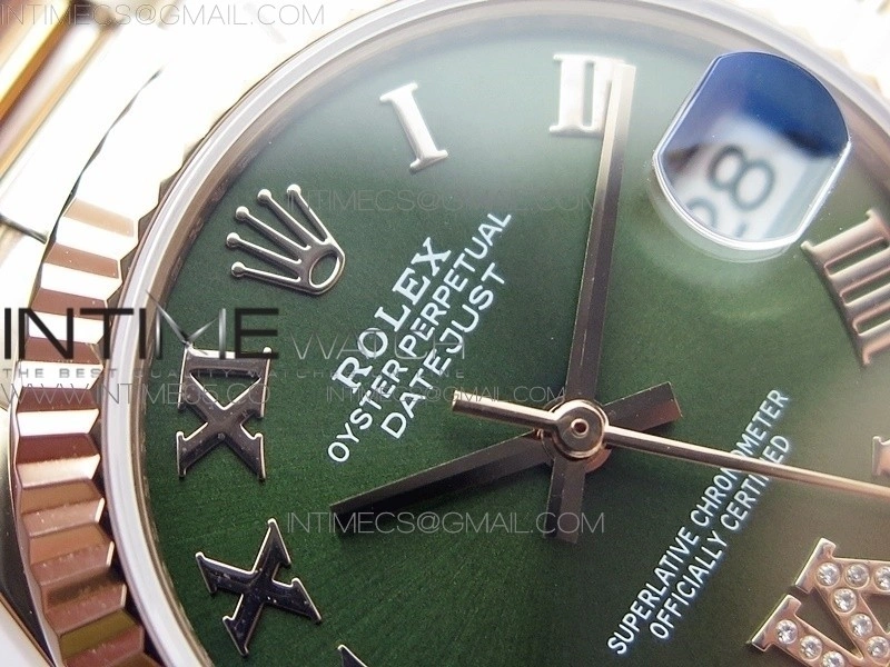 Datejust 31mm 278275 RG BP Best Edition Green Roman Markers Dial @6 Dia on RG President Bracelet