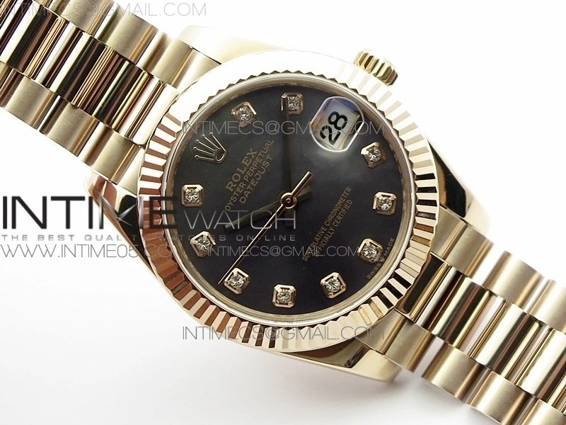 Datejust 31mm 278275 RG BP Best Edition MOP Black Crystal Markers Dial on RG President Bracelet