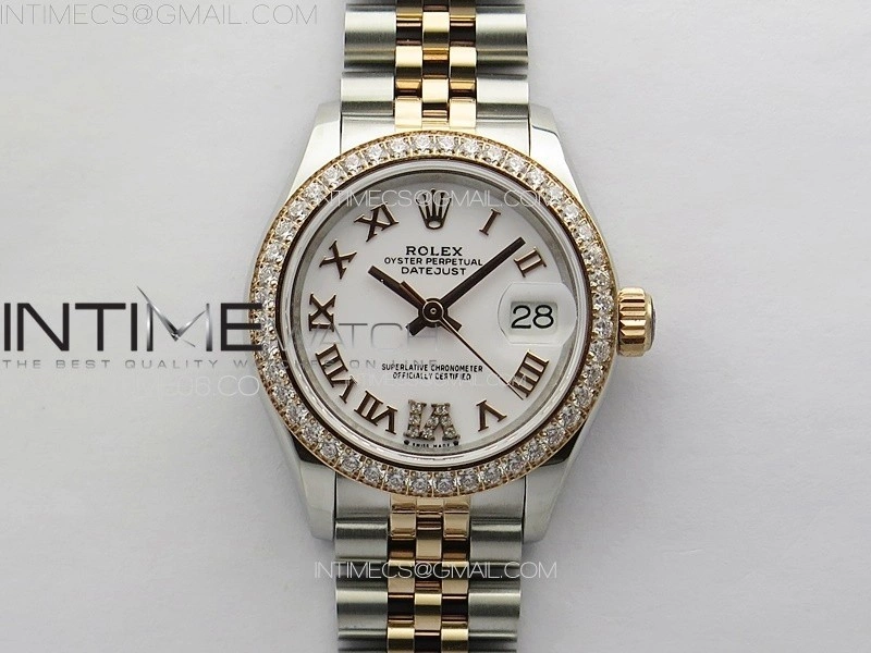 Datejust 28mm 279179 SS RG APSF Best Edition White Dial Roman Markers on SS RG Jubilee Bracelet NH05