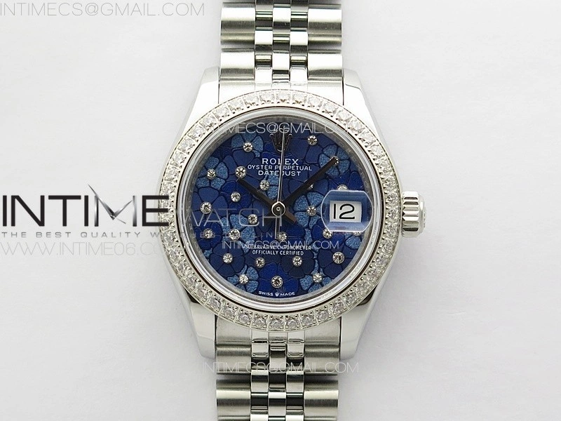Datejust 28mm 279179 SS Crystals APSF Best Edition Blue Flowers Dial on SS Jubilee Bracelet NH05