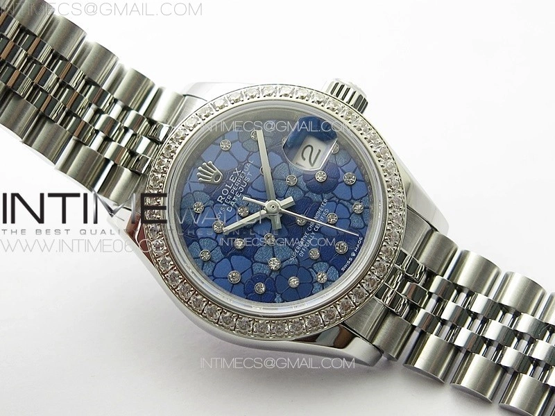 Datejust 28mm 279179 SS Crystals APSF Best Edition Blue Flowers Dial on SS Jubilee Bracelet NH05