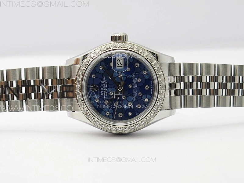 Datejust 28mm 279179 SS Crystals APSF Best Edition Blue Flowers Dial on SS Jubilee Bracelet NH05