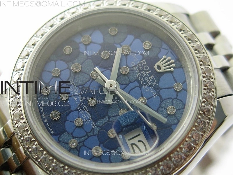 Datejust 28mm 279179 SS Crystals APSF Best Edition Blue Flowers Dial on SS Jubilee Bracelet NH05