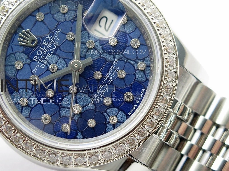 Datejust 28mm 279179 SS Crystals APSF Best Edition Blue Flowers Dial on SS Jubilee Bracelet NH05