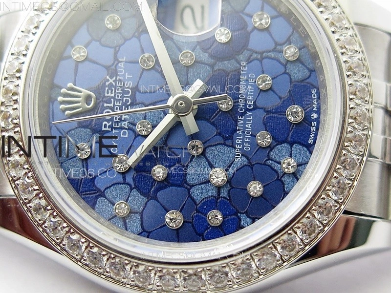 Datejust 28mm 279179 SS Crystals APSF Best Edition Blue Flowers Dial on SS Jubilee Bracelet NH05