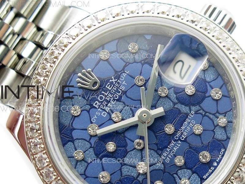 Datejust 28mm 279179 SS Crystals APSF Best Edition Blue Flowers Dial on SS Jubilee Bracelet NH05