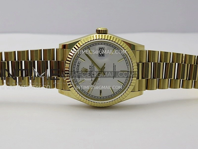 Day Date 128238 36mm YG KF 1:1 Best Edition White Dial Stick Marker On President Bracelet A2836