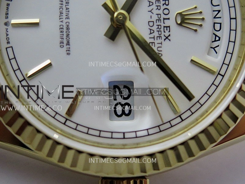 Day Date 128238 36mm YG KF 1:1 Best Edition White Dial Stick Marker On President Bracelet A2836