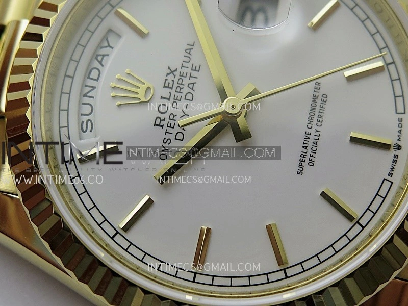 Day Date 128238 36mm YG KF 1:1 Best Edition White Dial Stick Marker On President Bracelet A2836