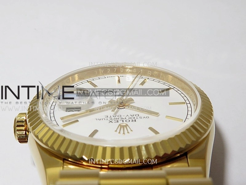 Day Date 128238 36mm YG KF 1:1 Best Edition White Dial Stick Marker On President Bracelet A2836