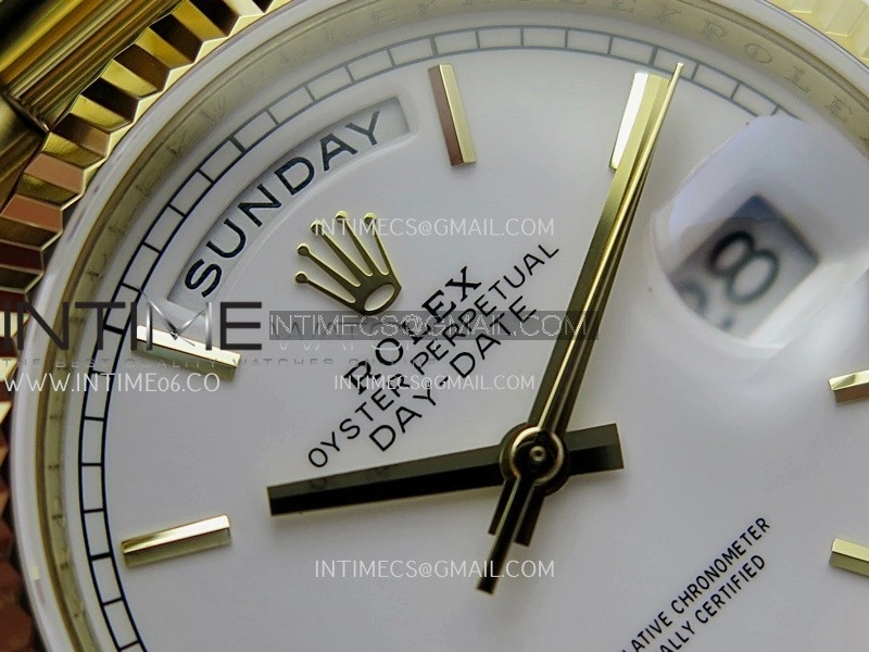 Day Date 128238 36mm YG KF 1:1 Best Edition White Dial Stick Marker On President Bracelet A2836