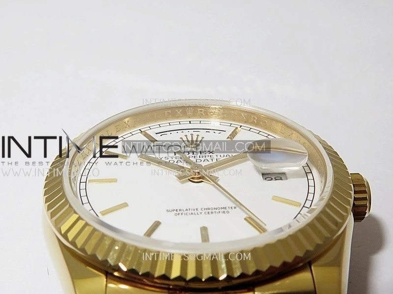 Day Date 128238 36mm YG KF 1:1 Best Edition White Dial Stick Marker On President Bracelet A2836