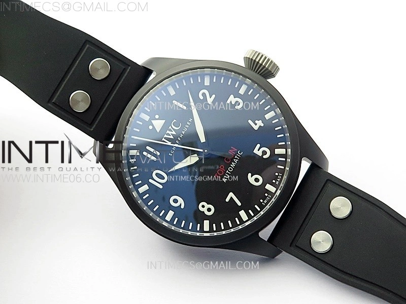 Big Pilot IW329801 Real Ceramic M+F 1:1 Best Edition Black Dial on Black Rubber Strap SEIKO 8N-24