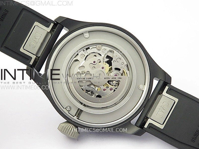 Big Pilot IW329801 Real Ceramic M+F 1:1 Best Edition Black Dial on Black Rubber Strap SEIKO 8N-24