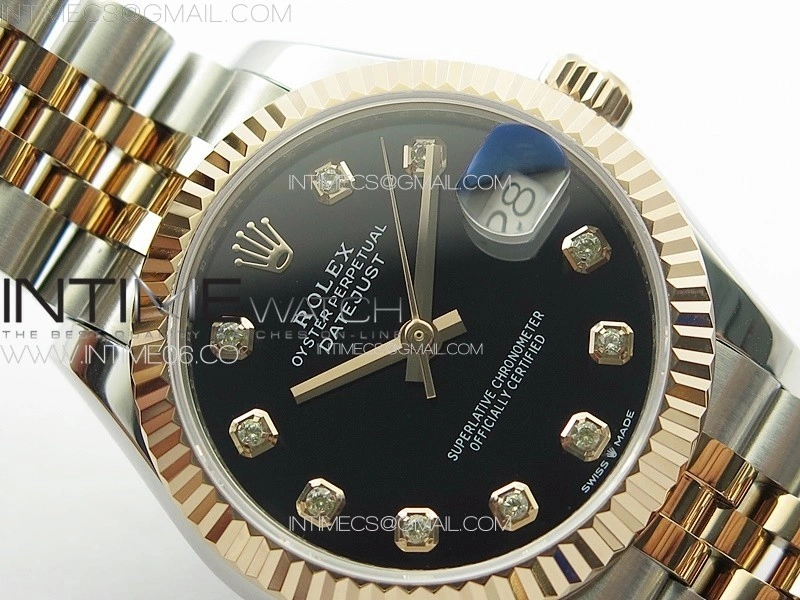 DateJust 31mm 178271 SS RG APSF Best Edition Black Dial Crystal Markers on Jubilee Bracelet A2824