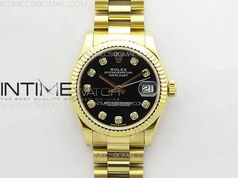 DateJust 31mm 178271 YG APSF Best Edition Black Dial Crystal Markers on President Bracelet A2824