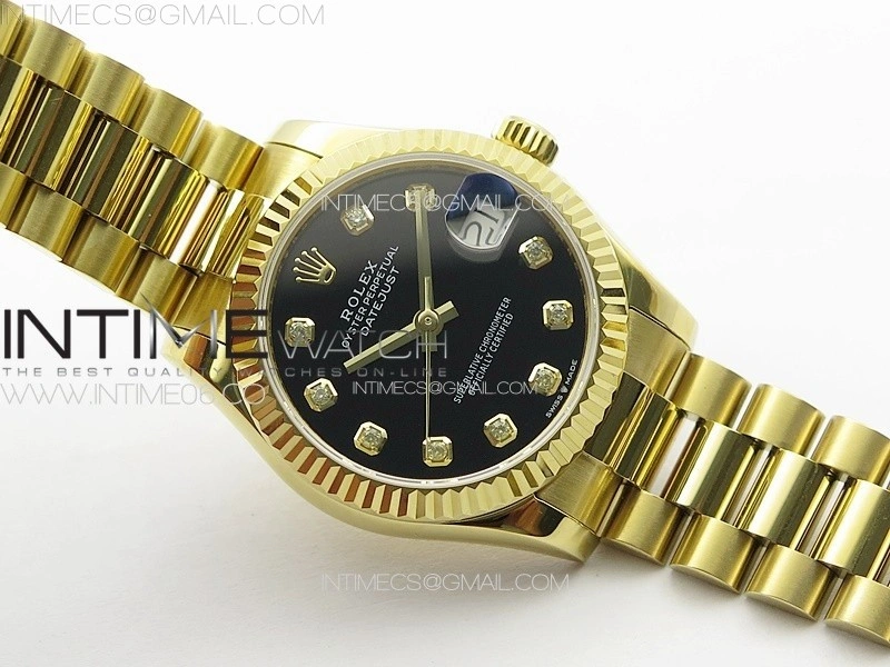 DateJust 31mm 178271 YG APSF Best Edition Black Dial Crystal Markers on President Bracelet A2824